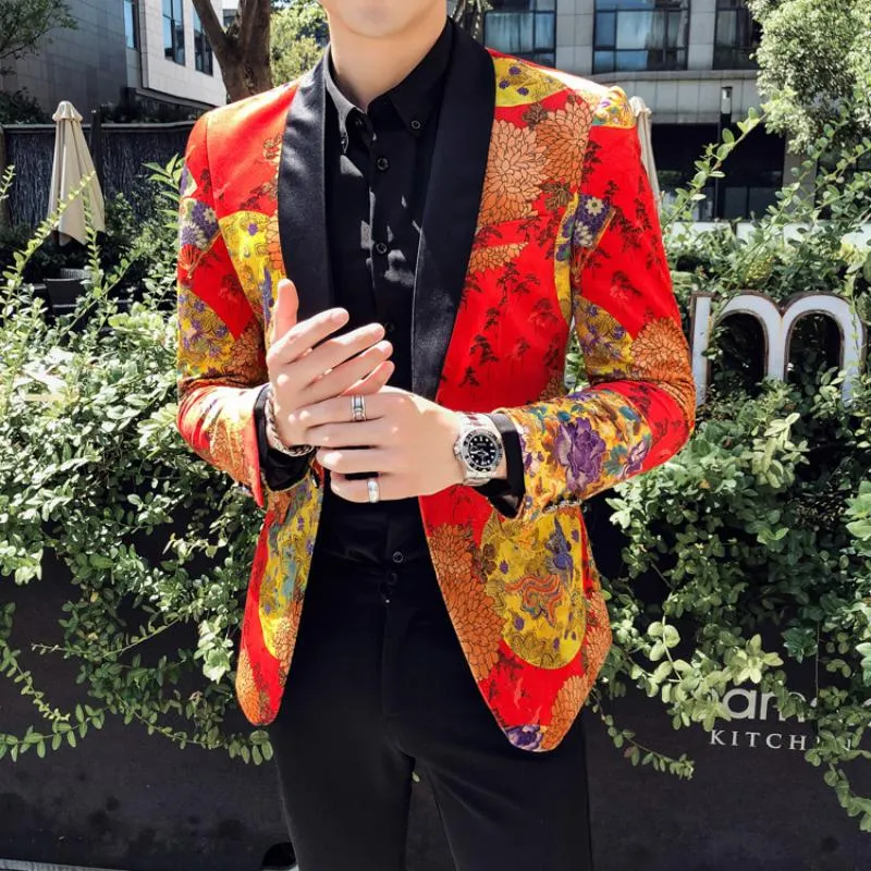 Men's Single Breasted Velvet Blazer With Print