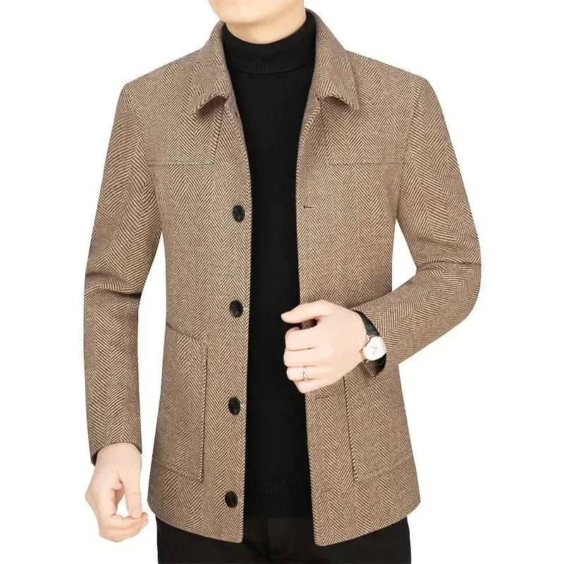 Men's Stylish Slim Fit Blazer with Herringbone Pattern and Four-Button Closure | For All-Season Chic