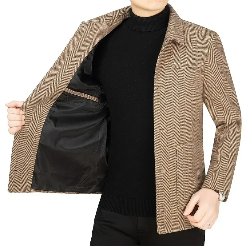 Men's Stylish Slim Fit Blazer with Herringbone Pattern and Four-Button Closure | For All-Season Chic