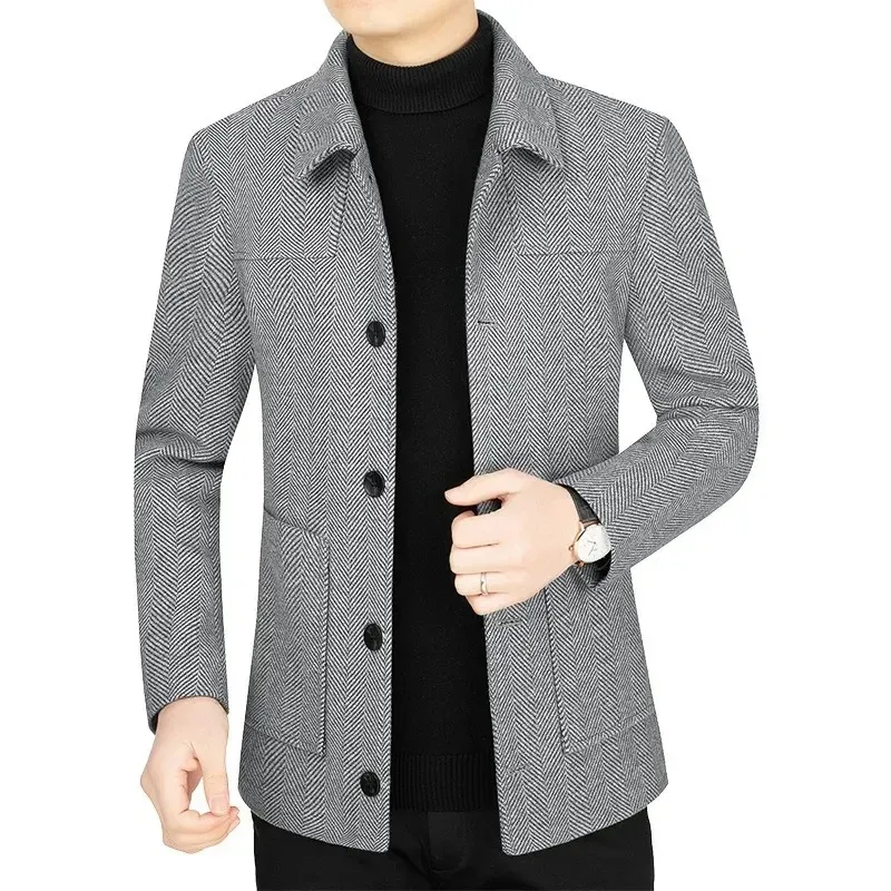 Men's Stylish Slim Fit Blazer with Herringbone Pattern and Four-Button Closure | For All-Season Chic