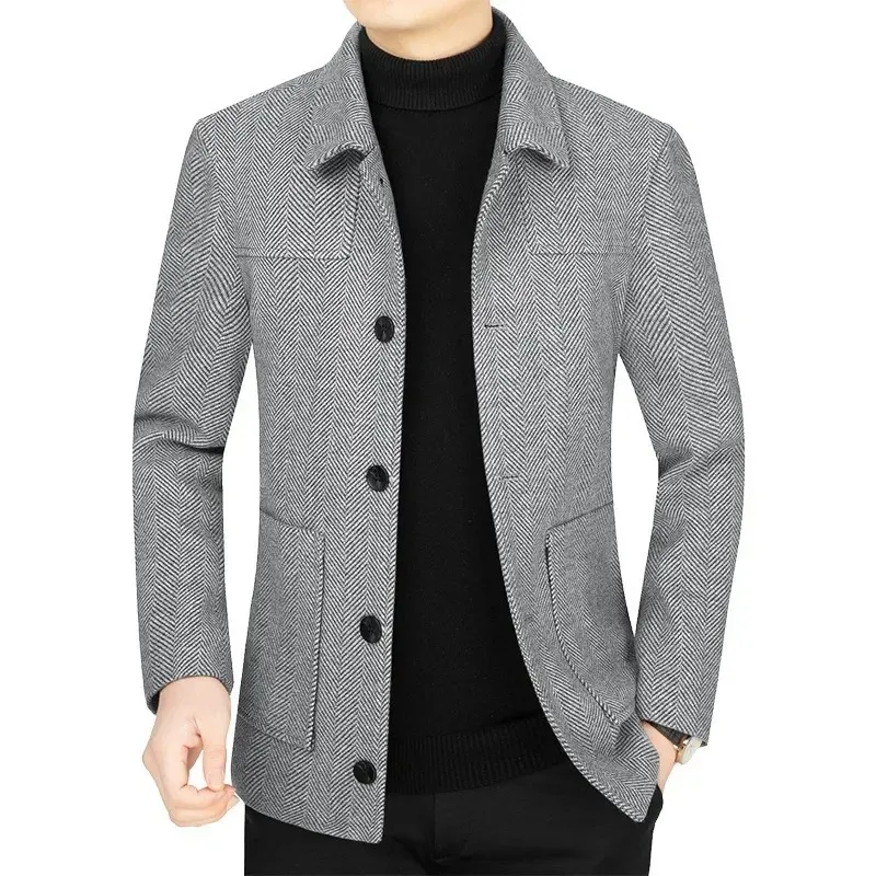 Men's Stylish Slim Fit Blazer with Herringbone Pattern and Four-Button Closure | For All-Season Chic