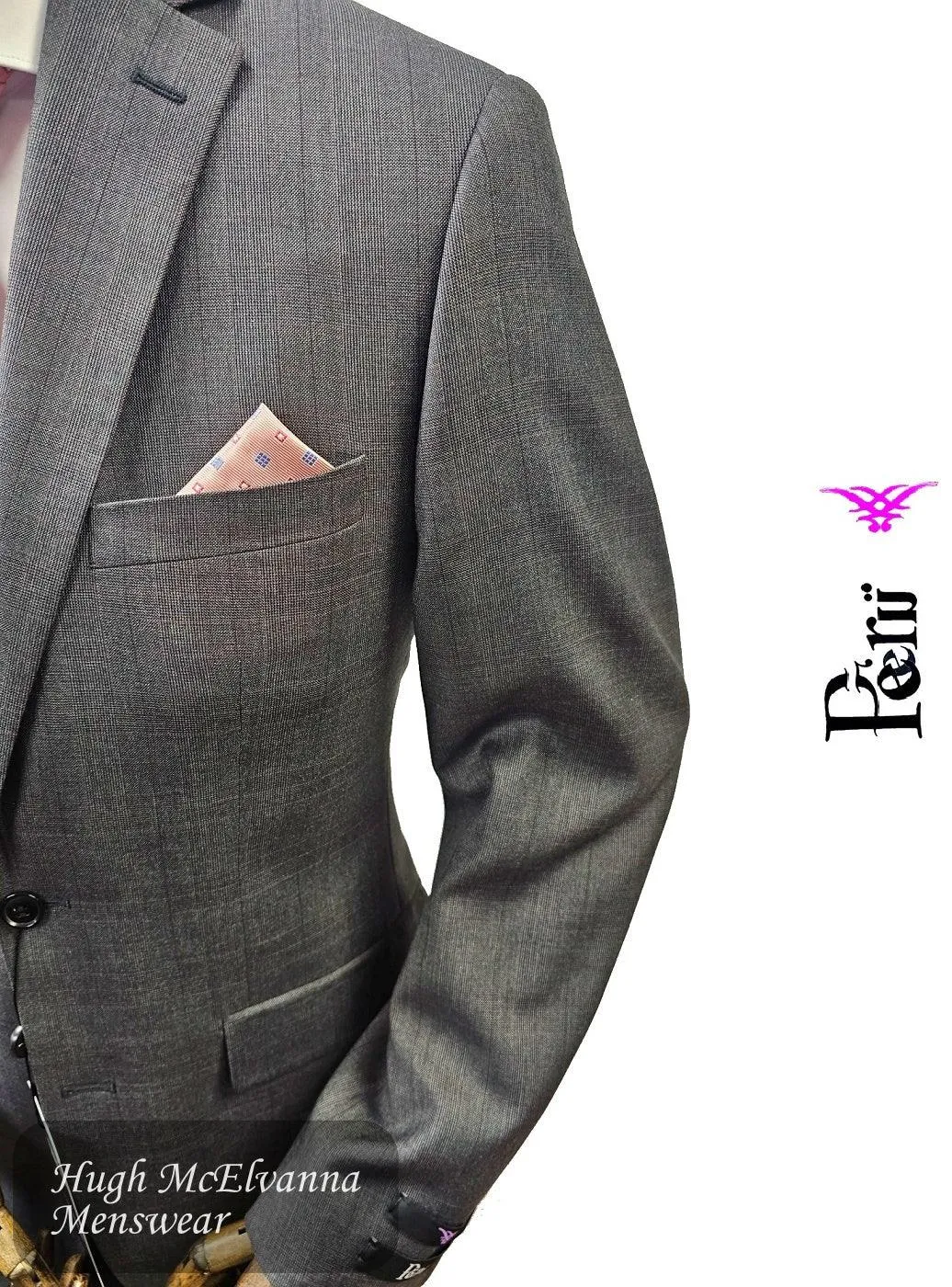 Mens Suit Grey Check 2Pc. Tapered Fit by Peru Style: S2693/2