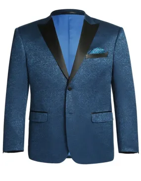 Mens Two Button Peak Lapel Paisley Prom Teal Blue Tuxedo Single Breasted Blazer - Ultra slim Fit