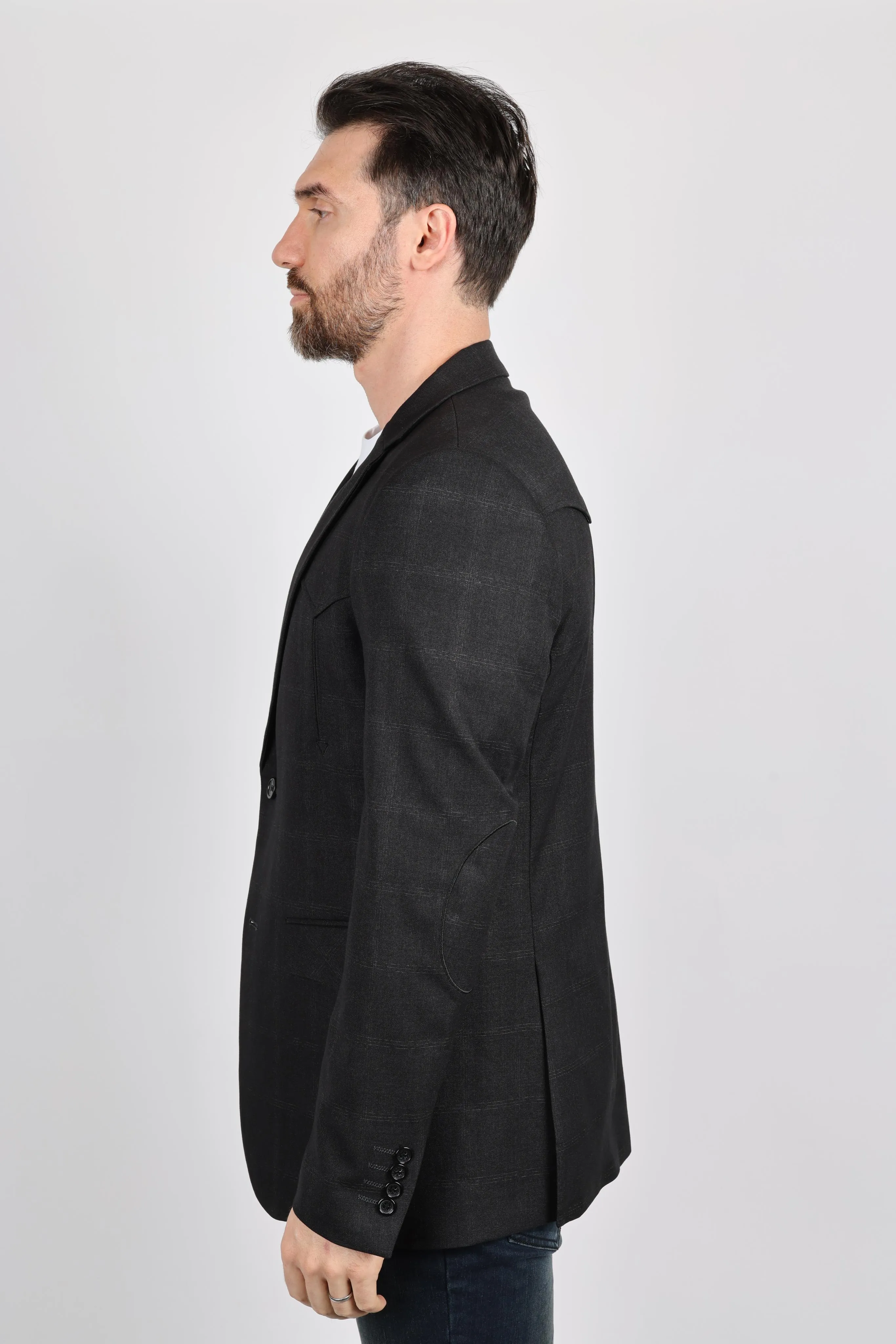 Men's Western Sport Coat with Elbow Patch - Dark Charcoal