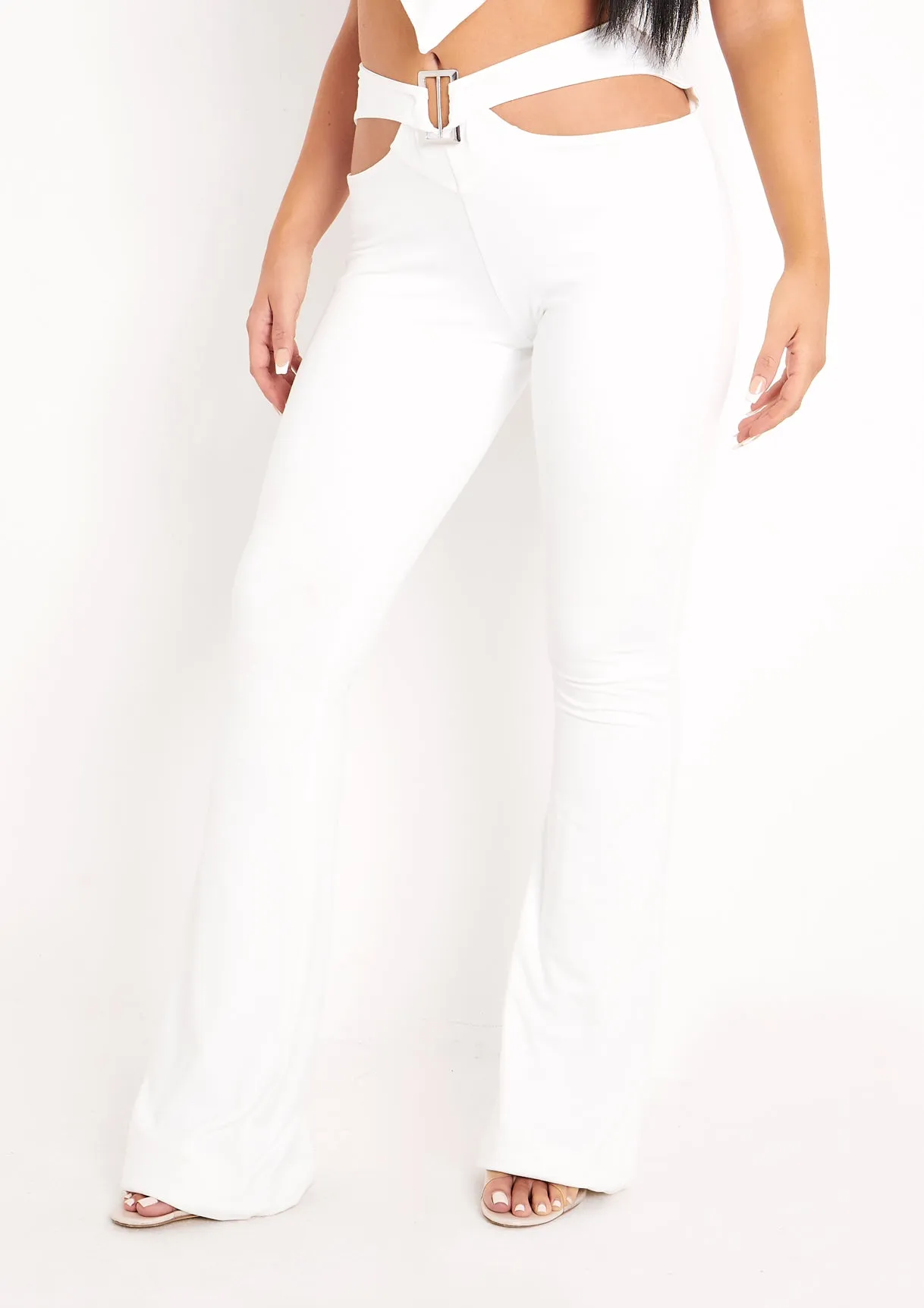 Mindy Ivory Buckle Front Cut Out Flared Trousers