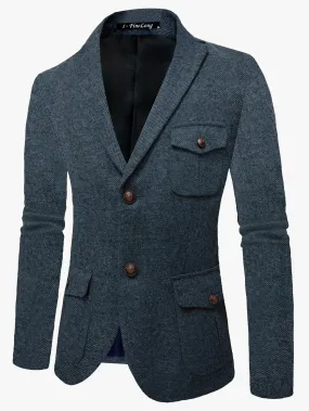 Navy Blue Flap Pocket Single Breasted Blazer