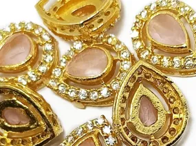 Pale Pink & Golden Leaf Shaped Kundan Stones