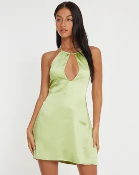 Rauna Mini Dress in Satin Nile Green