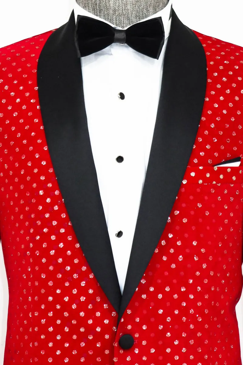 Red with Diamond Pattern Prom Blazer