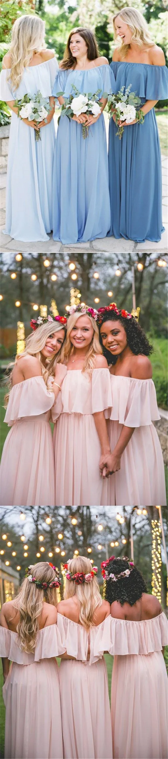 Refined Fall Chiffon Boho Off The Shoulder Long Summer Bridesmaid Dresses