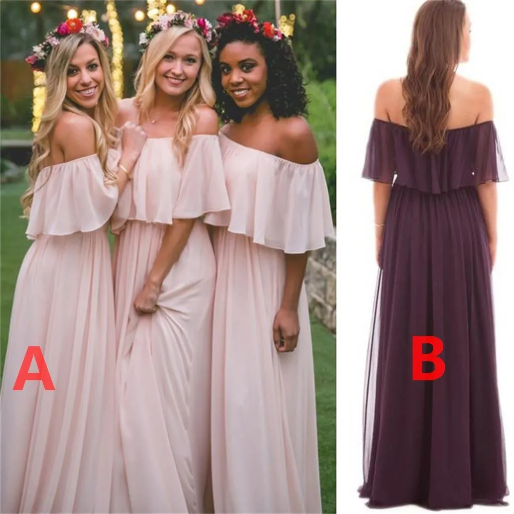 Refined Fall Chiffon Boho Off The Shoulder Long Summer Bridesmaid Dresses