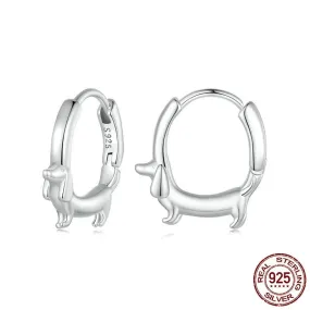 Refined Puppy Charm: Sterling Silver Dachshund Hoops