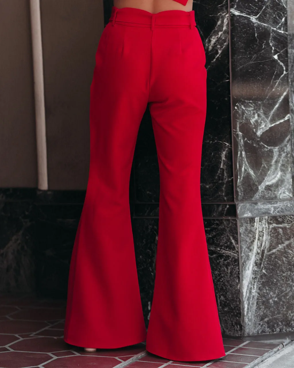 Runway Pocketed Belted Flare Trousers