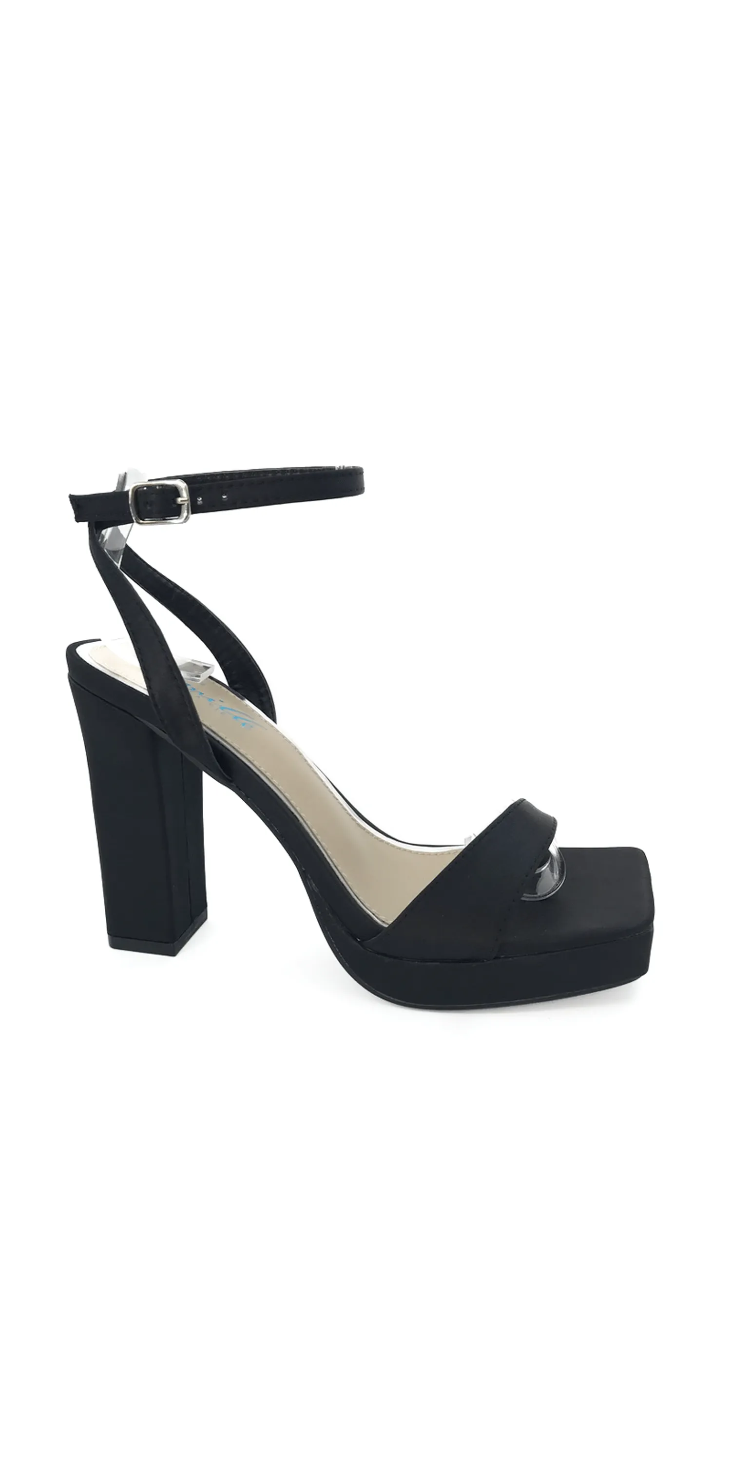 Satin Block Heel Platform Ankle Strap Sandal