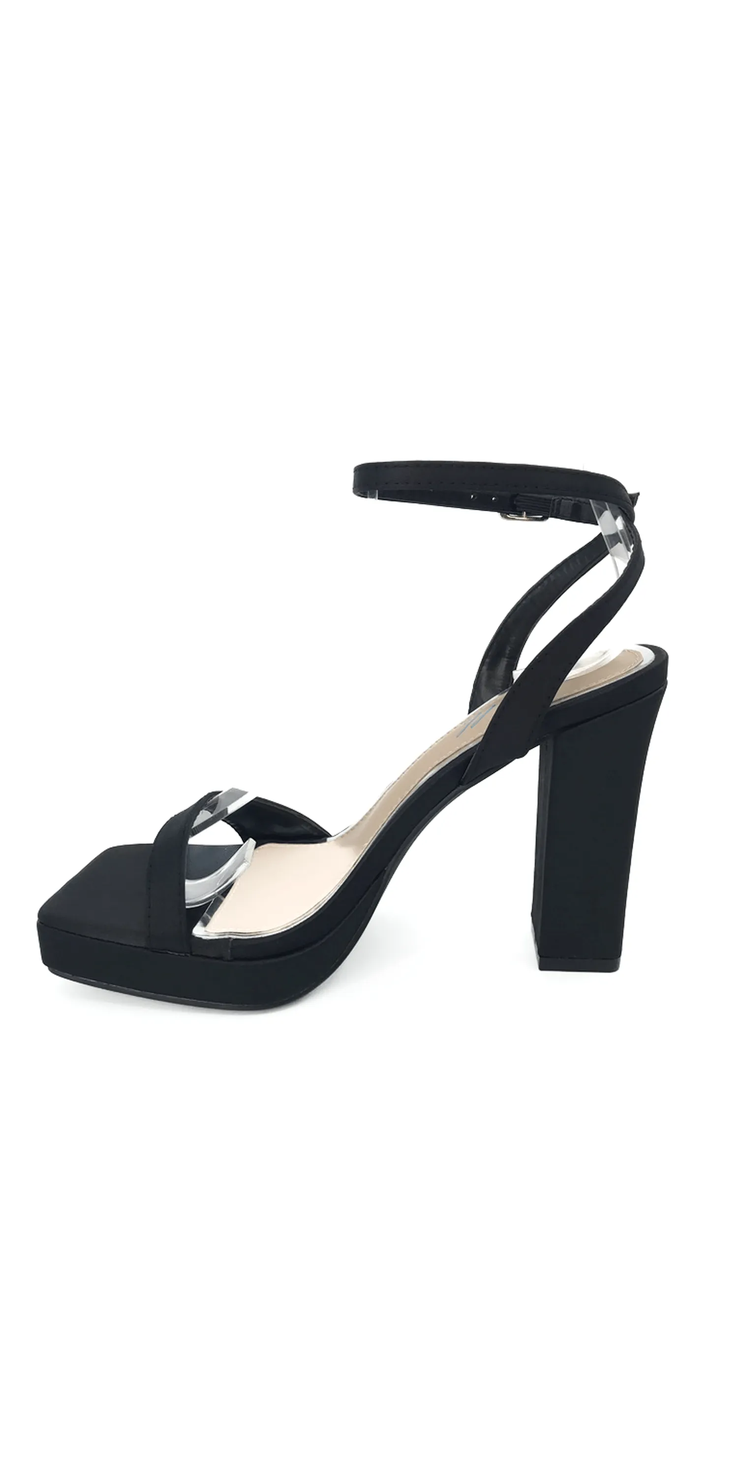 Satin Block Heel Platform Ankle Strap Sandal