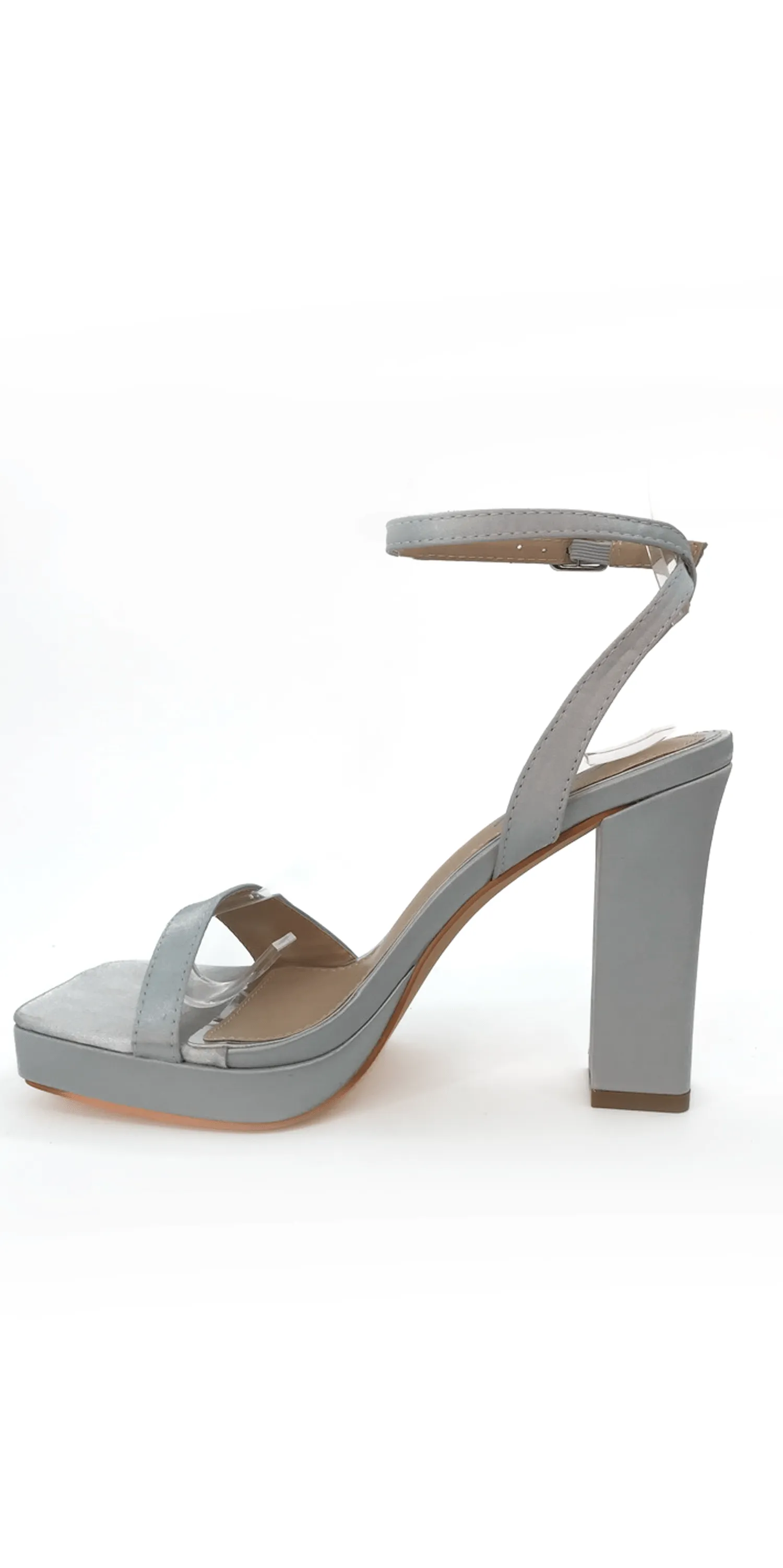 Satin Block Heel Platform Ankle Strap Sandal