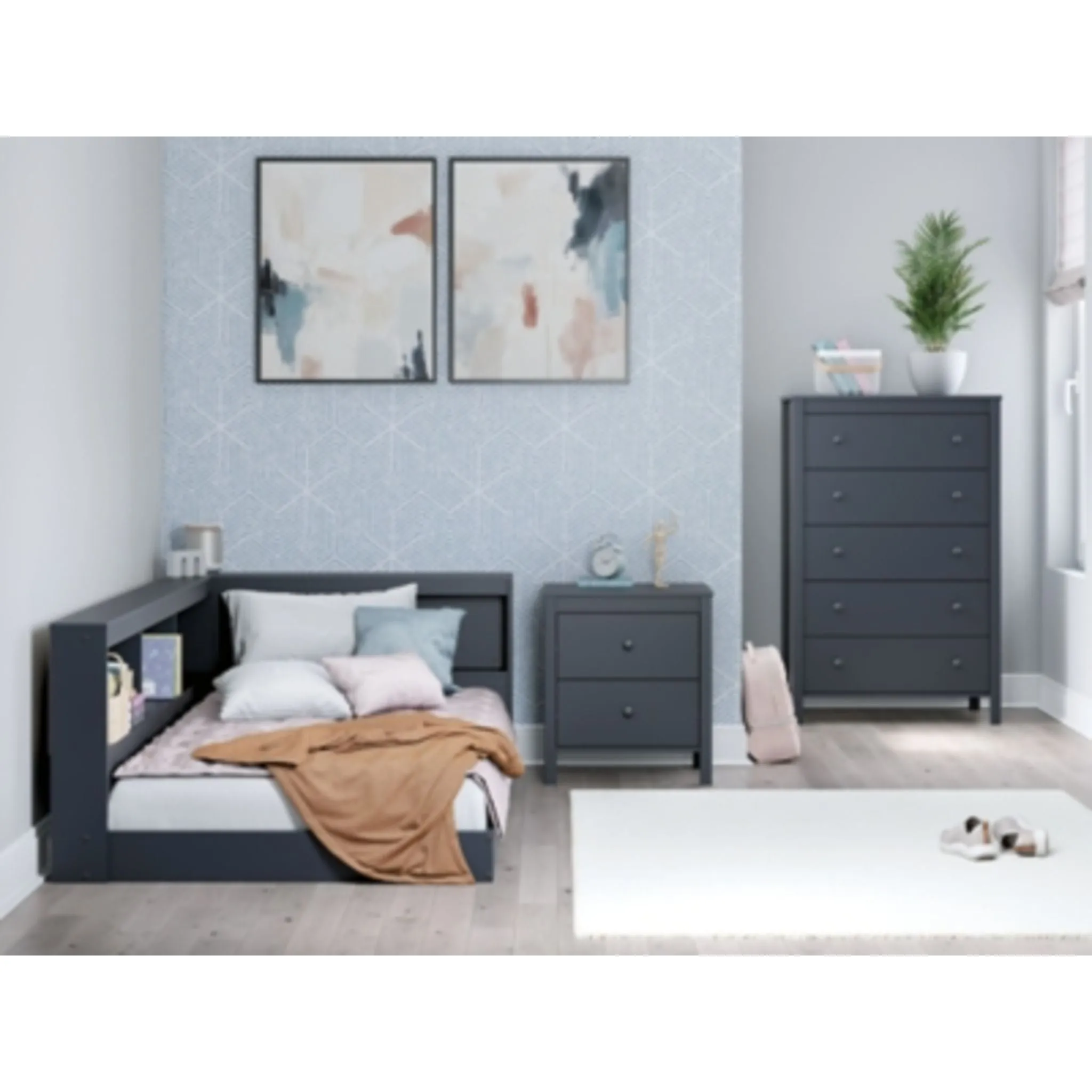 Simmenfort Bookcase Storage Bed - Navy Blue