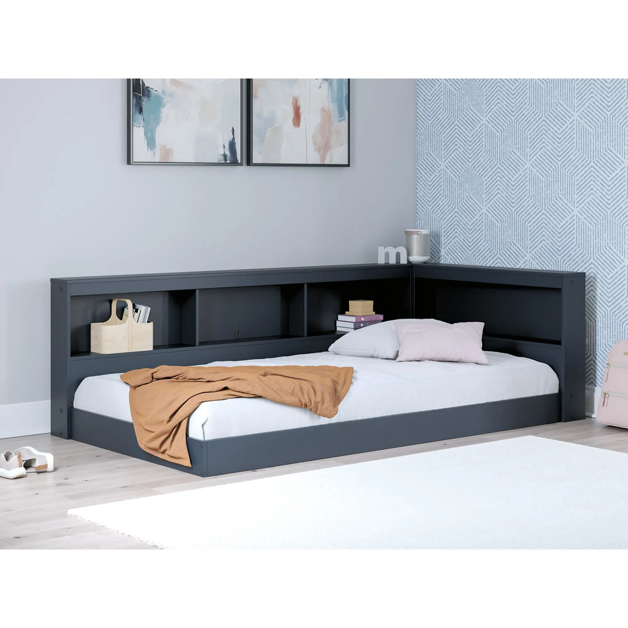 Simmenfort Bookcase Storage Bed - Navy Blue