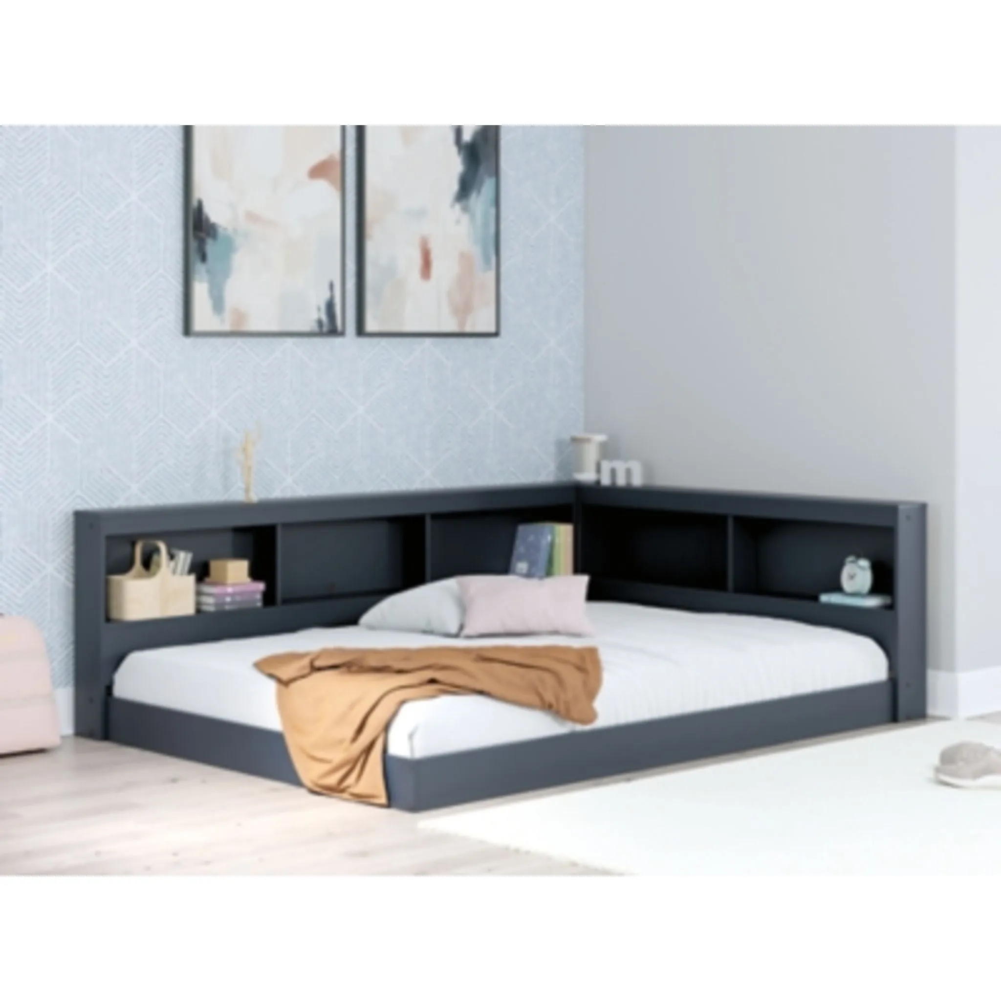 Simmenfort Bookcase Storage Bed - Navy Blue