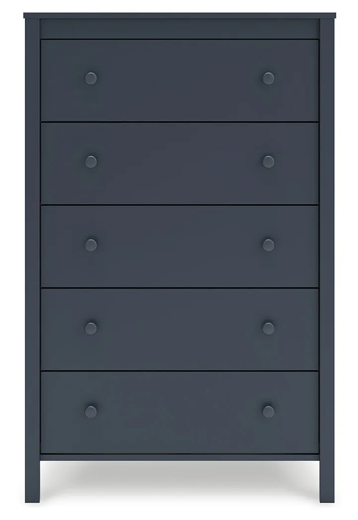 Simmenfort Full Panel Headboard with Dresser, Chest and 2 Nightstands in Navy Blue