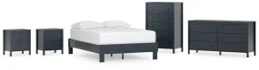 Simmenfort Full Platform Bed with Dresser, Chest and 2 Nightstands in Navy Blue