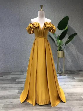 Simple Yellow Satin Long Prom Dress, Yellow Evening Dress