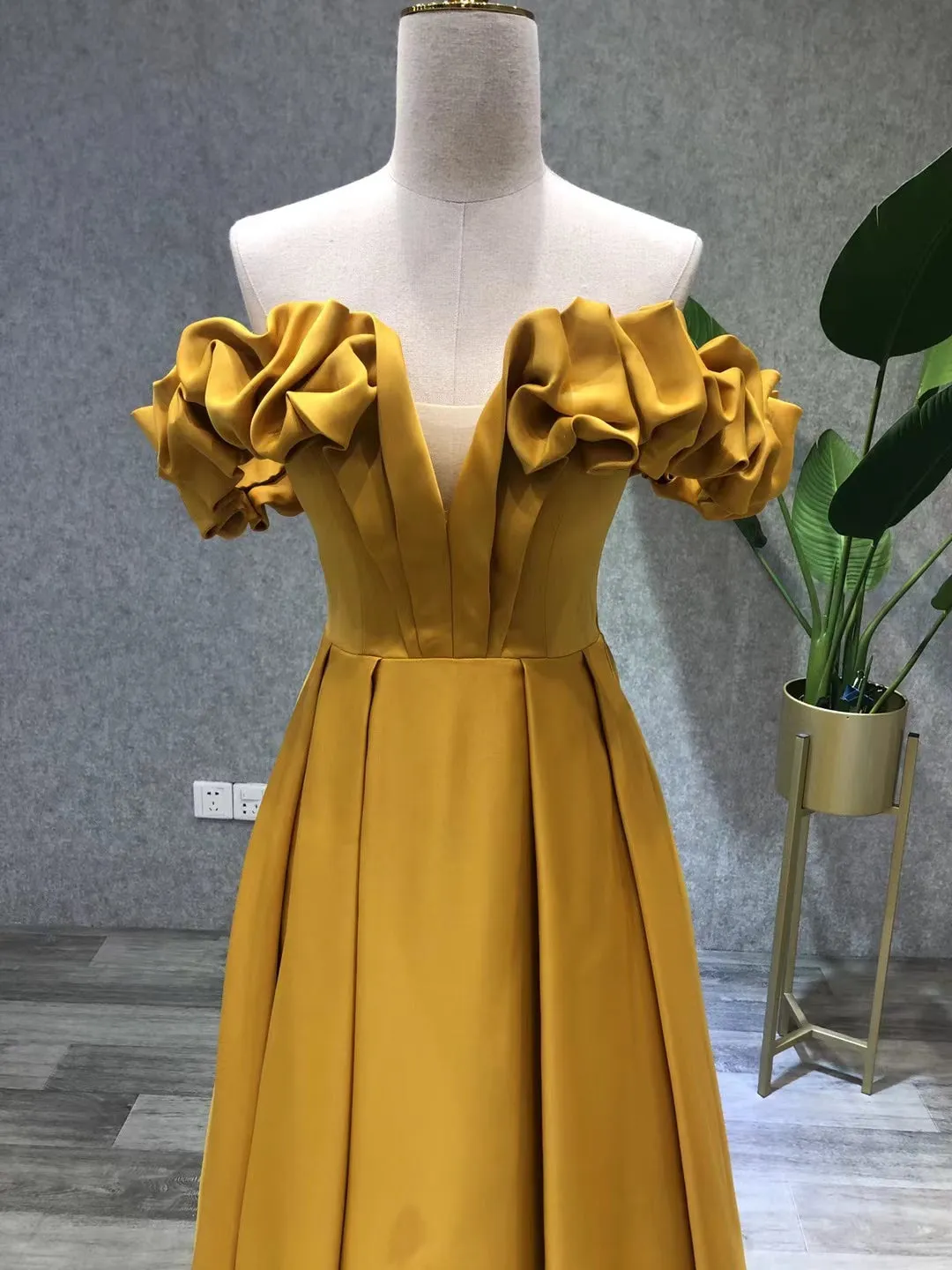 Simple Yellow Satin Long Prom Dress, Yellow Evening Dress