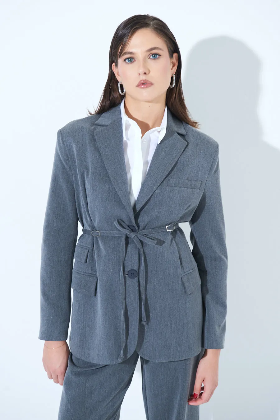 Tailored blazer with adjustable waist belt wholesale