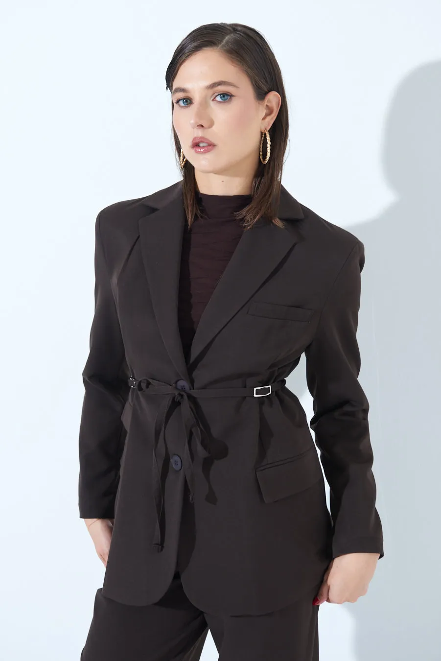 Tailored blazer with adjustable waist belt wholesale