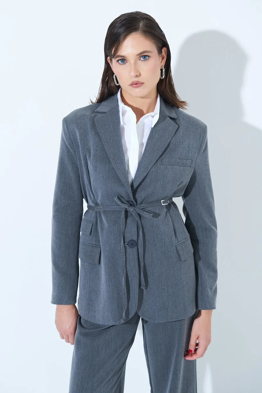 Tailored blazer with adjustable waist belt wholesale