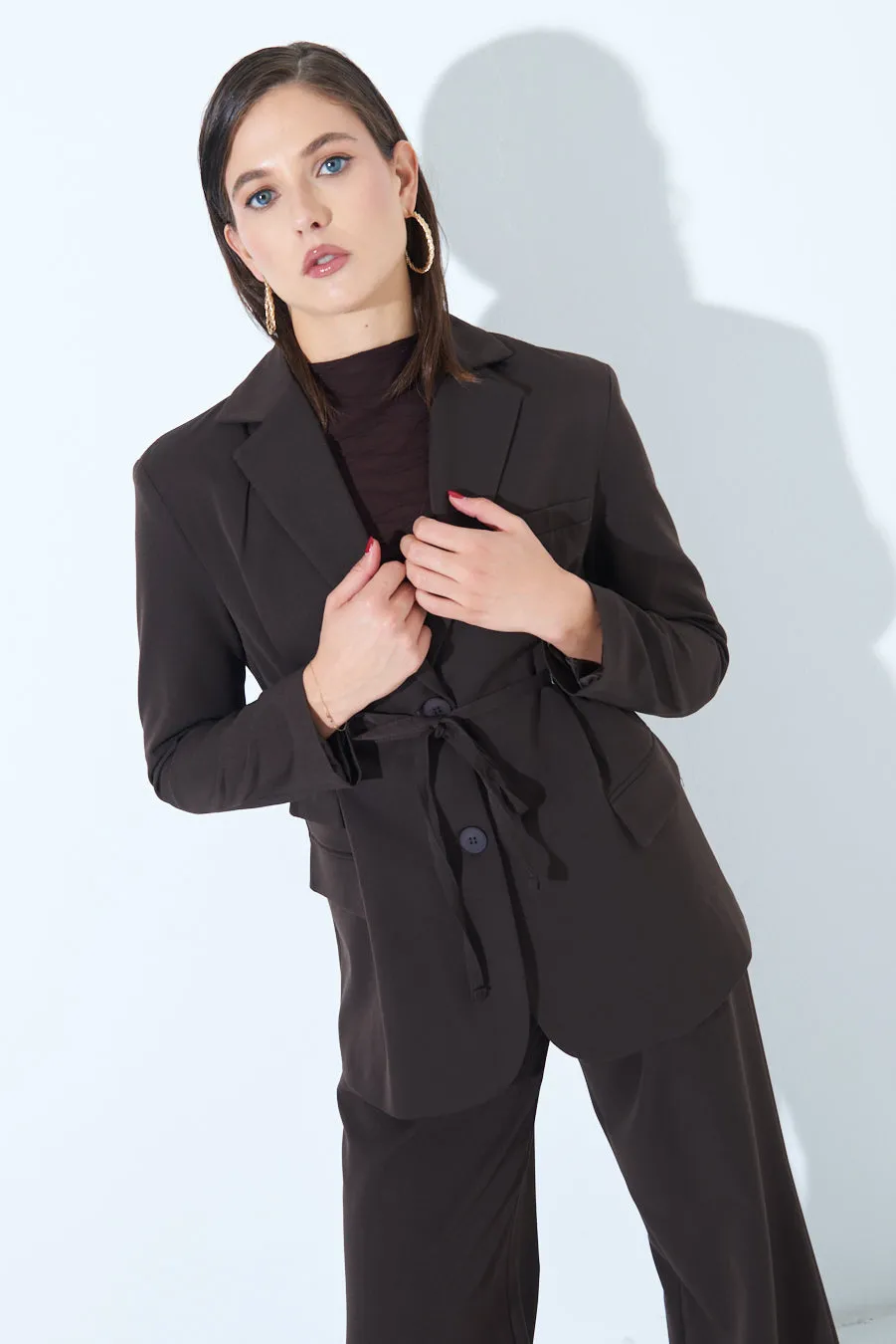 Tailored blazer with adjustable waist belt wholesale