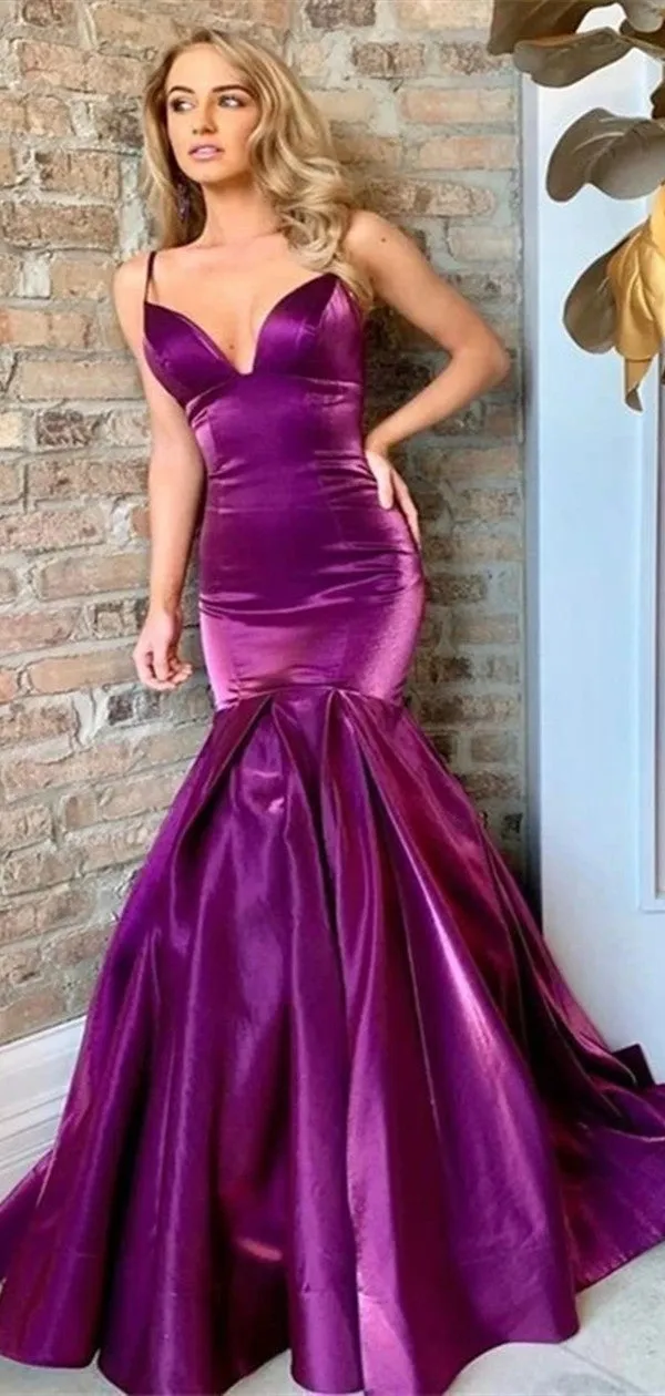 V-neck Mermaid Long Prom Dresses, Affordable Prom Dresses, Newest Prom Dresses