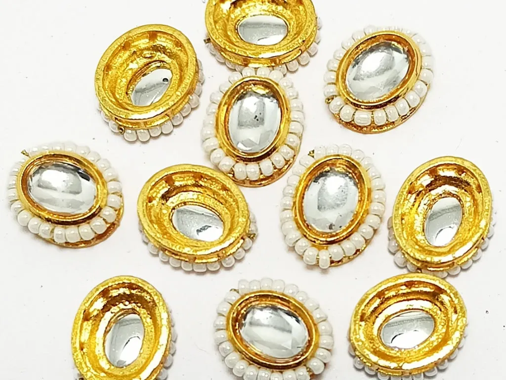 White & Golden Oval Kundan Stones