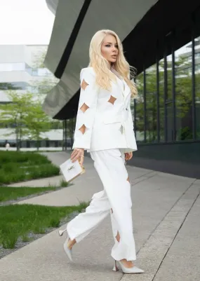 White Pants with Diamond Cutouts