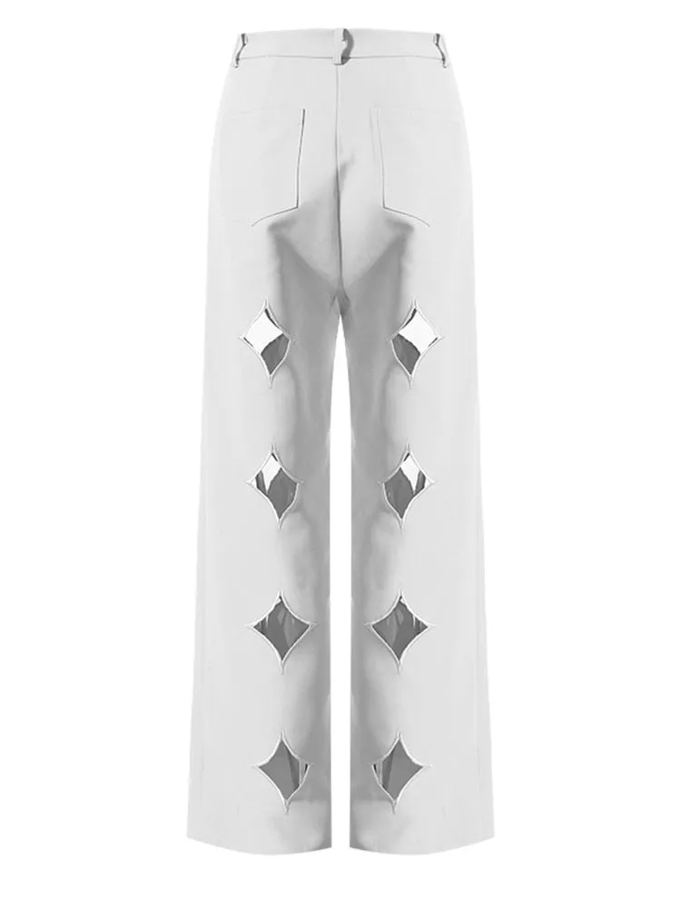 White Pants with Diamond Cutouts